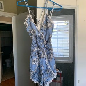 Blue Strappy back floral romper
